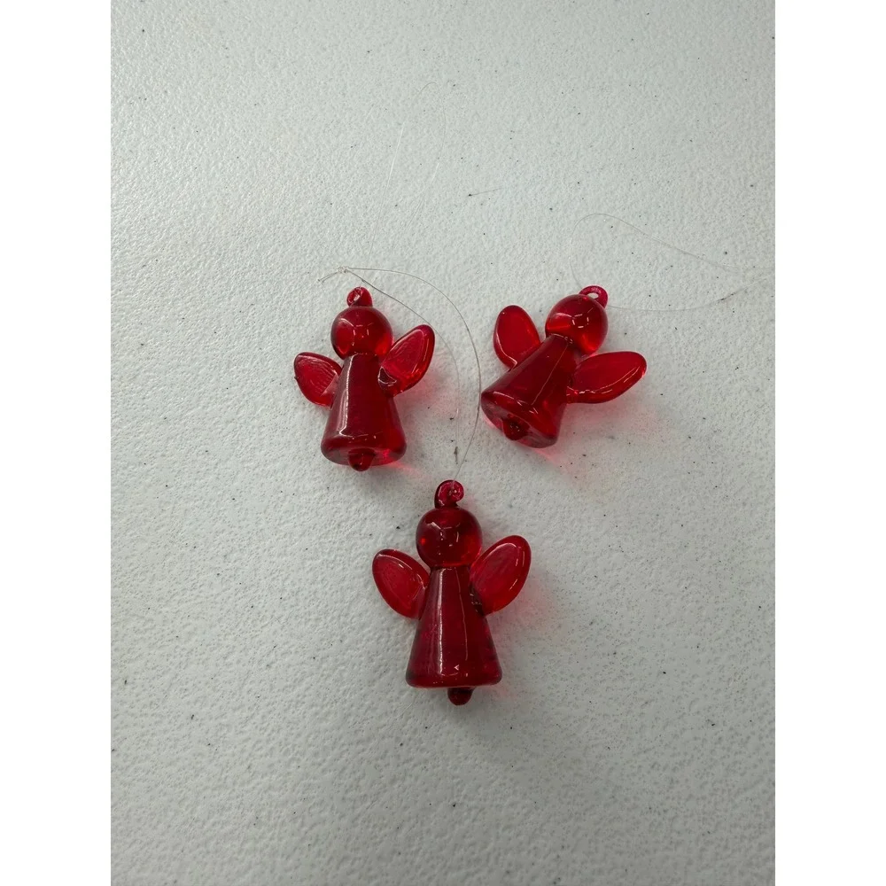 Red Glass Angel Figurines Miniature Christmas Ornaments Set of 3 Ruby Red 1.25in